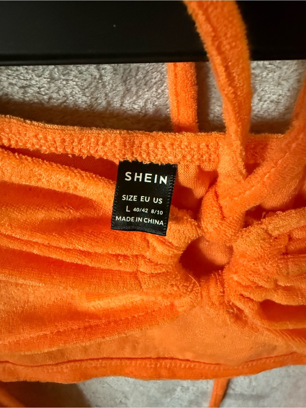 SHEIN Bright Orange Terry Crop Tie-Front Top
